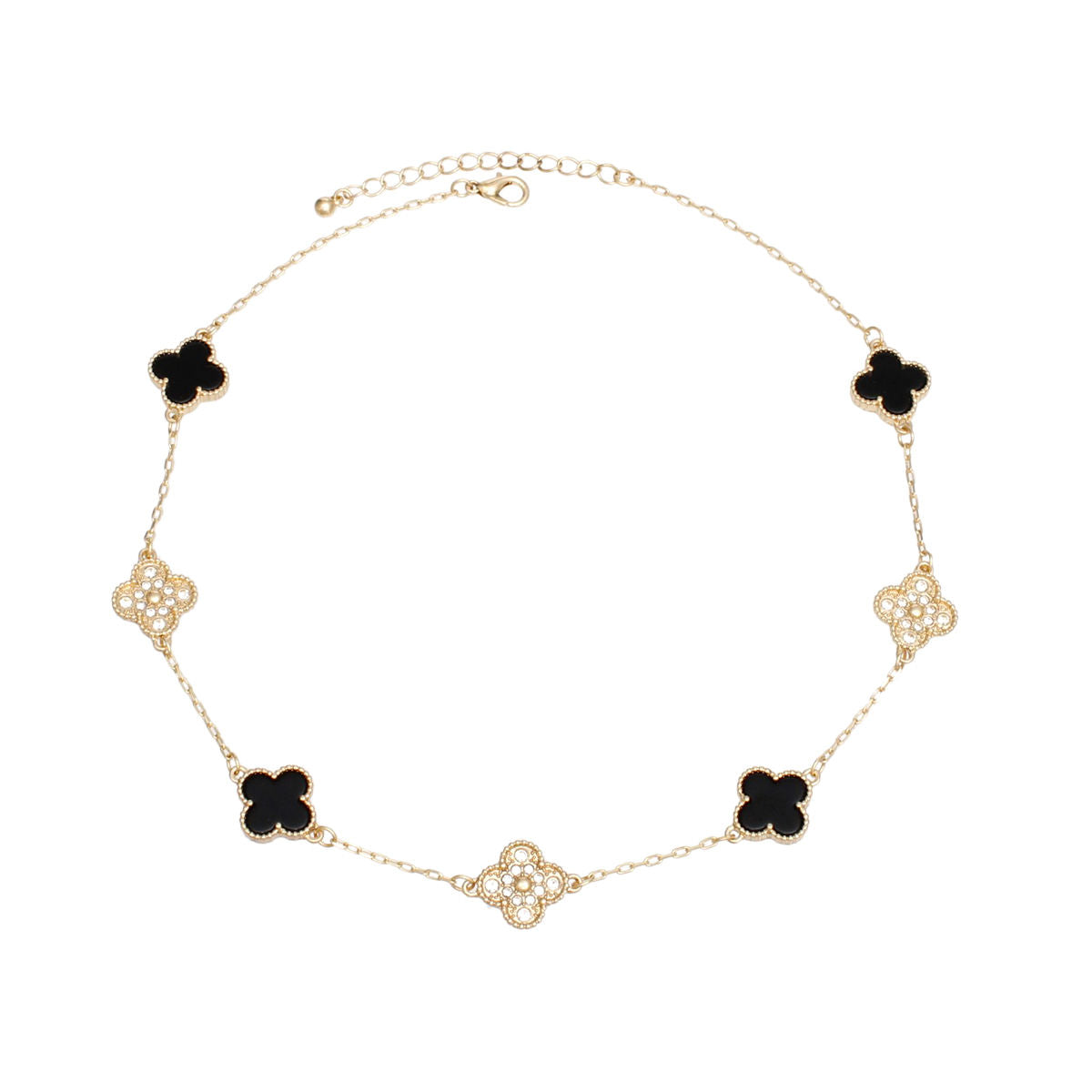 Elegant Gold Black Clover Pendant Necklace