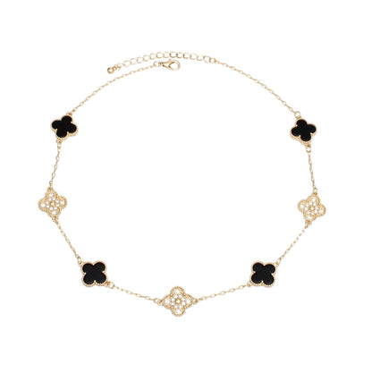 Elegant Gold Black Clover Pendant Necklace