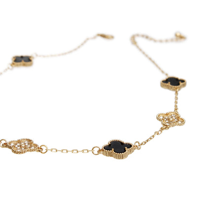 Elegant Gold Black Clover Pendant Necklace