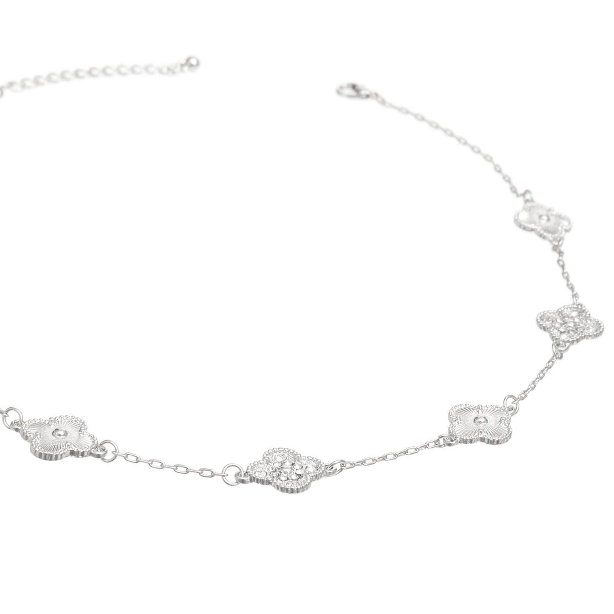 Silver Chain Necklace Clover Pave Rhinestones | Fashion Jewelry