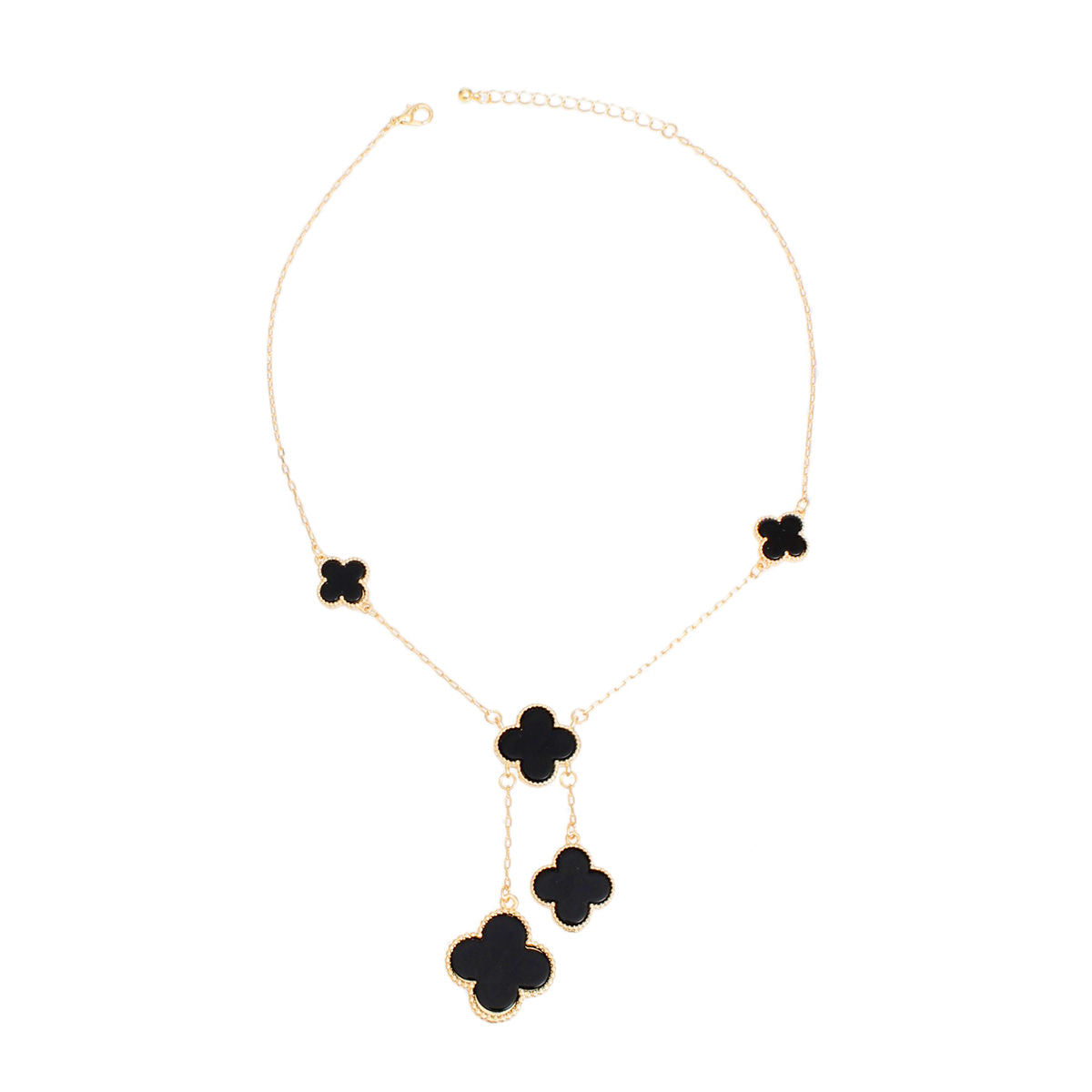 Dainty Gold Chain Necklace Black Clover Drop Pendant