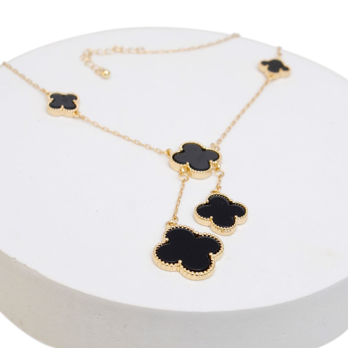 Dainty Gold Chain Necklace Black Clover Drop Pendant