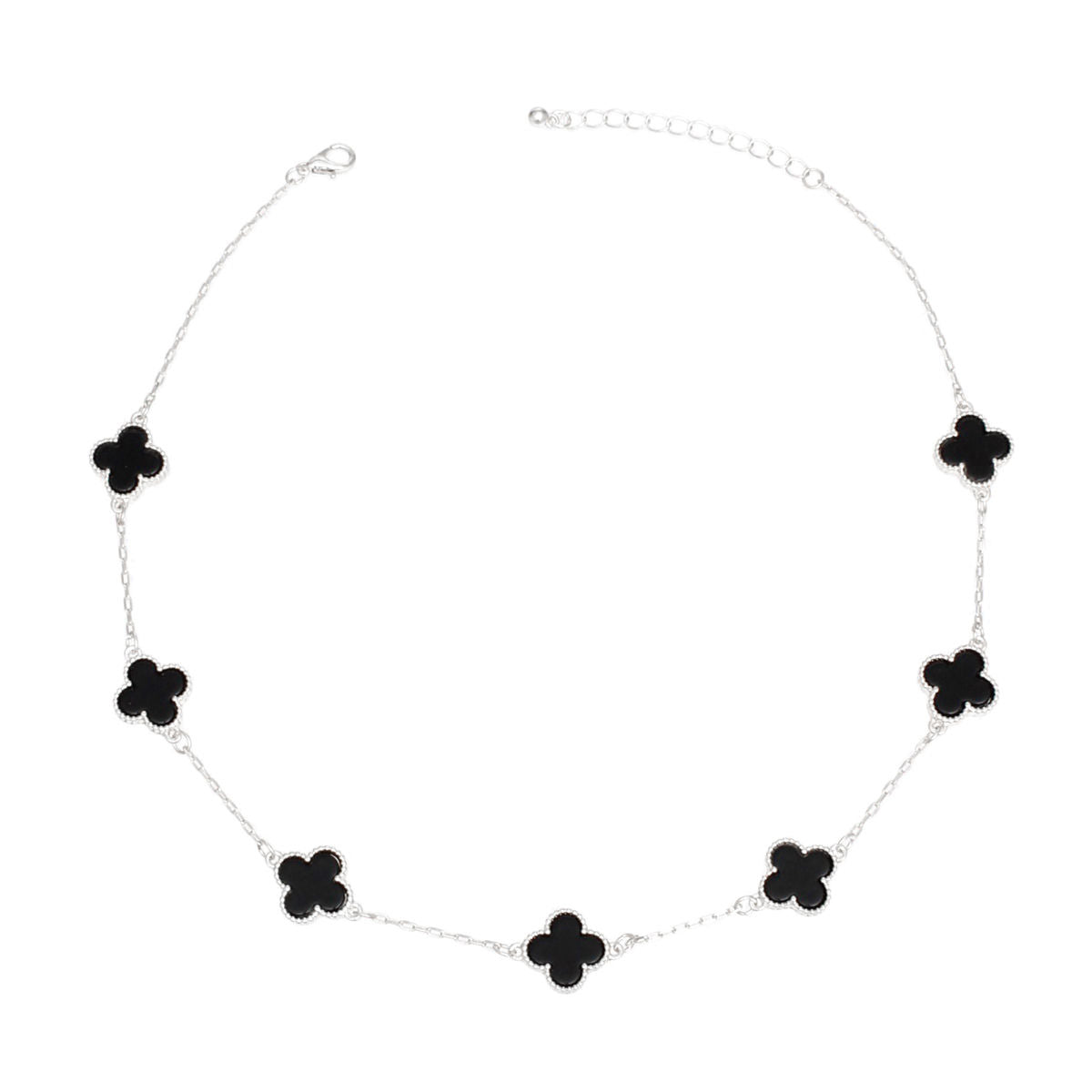 Women's Silver Black Quatrefoil Necklace - Stylish Chain Choker Pinktown