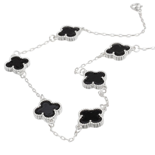 Necklace Silver Black Quatrefoil Clover 7 Motifs Pinktown