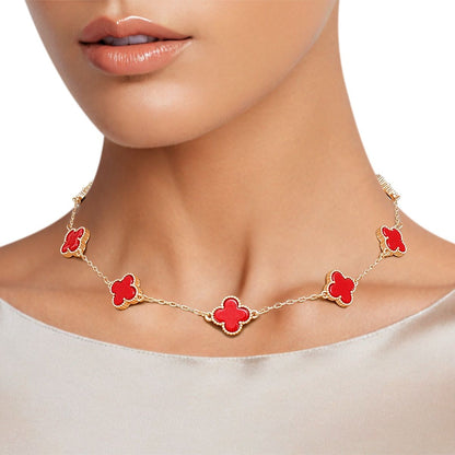 Women's Gold Red Quatrefoil Necklace - Stylish Chain Choker Pinktown