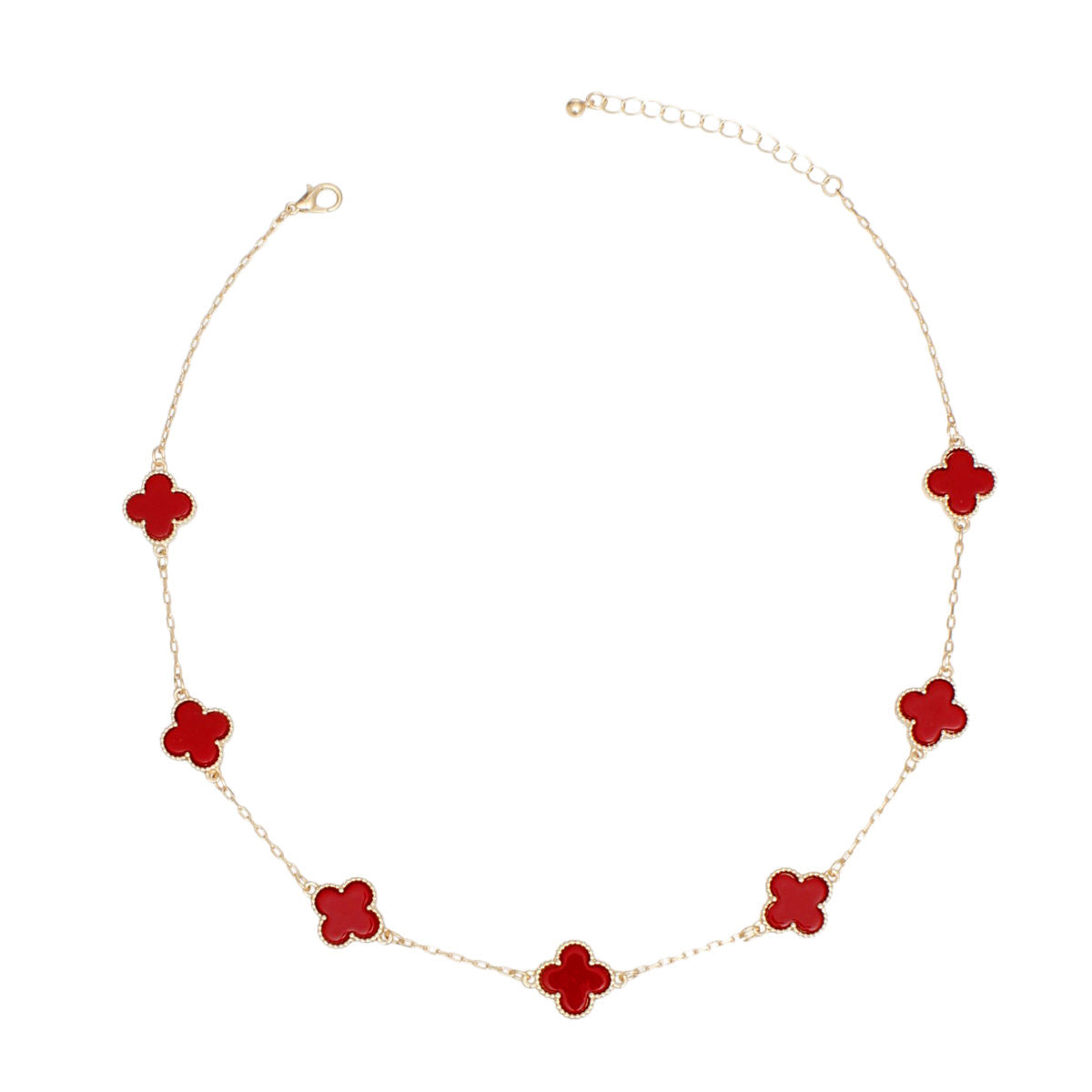 Women's Gold Red Quatrefoil Necklace - Stylish Chain Choker Pinktown