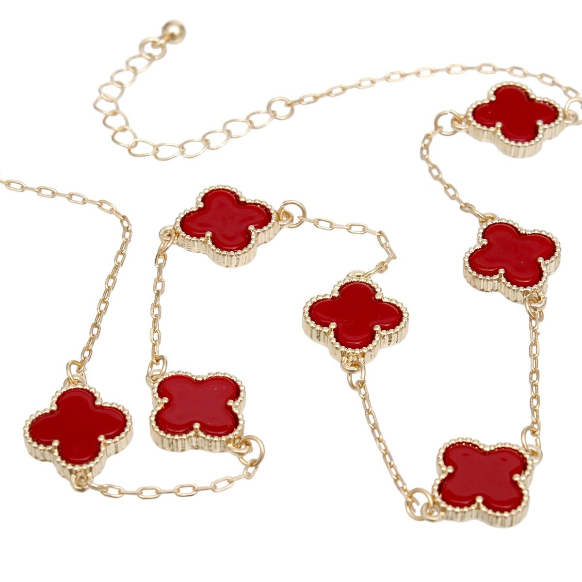 Women's Gold Red Quatrefoil Necklace - Stylish Chain Choker Pinktown