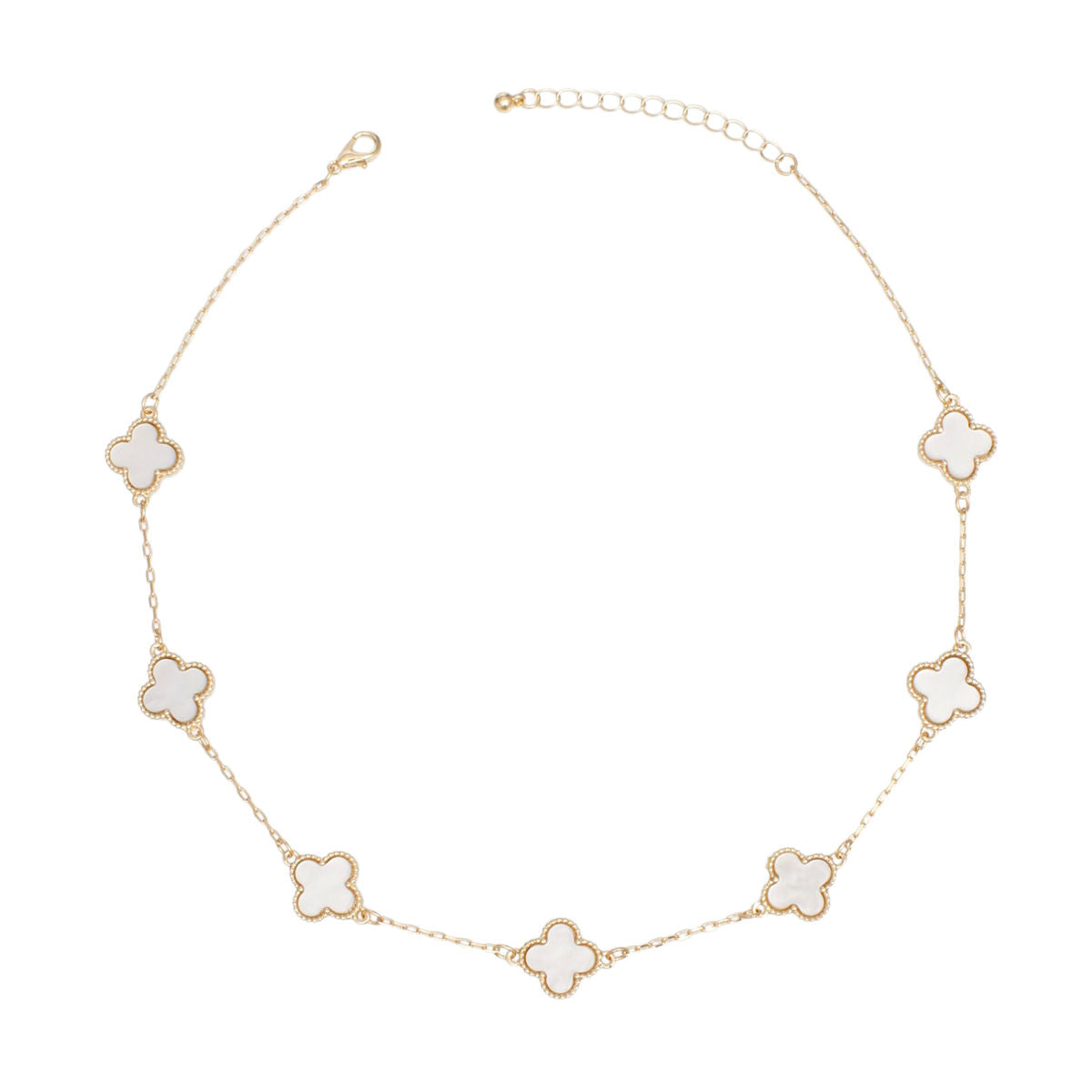 Women's Gold White Quatrefoil Necklace - Stylish Chain Choker Pinktown