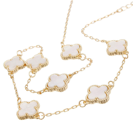 Necklace Gold White Quatrefoil Clover 7 Motifs Pinktown