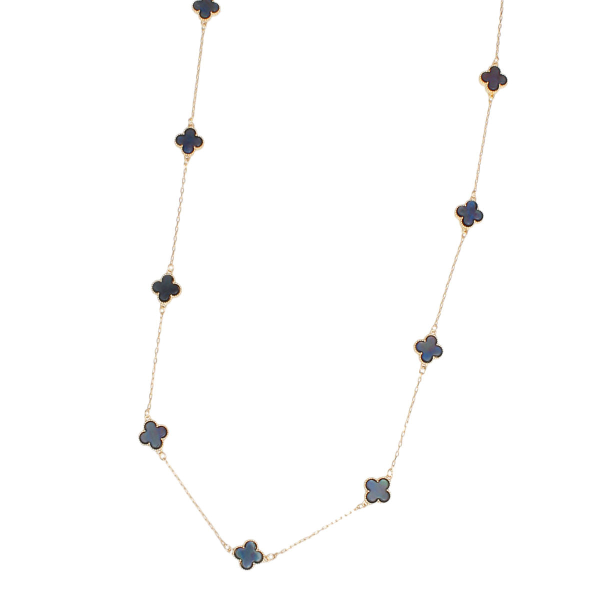 Dainty Gold Chain Necklace Quatrefoil Clover 12 Motifs Marbled Gray-Black
