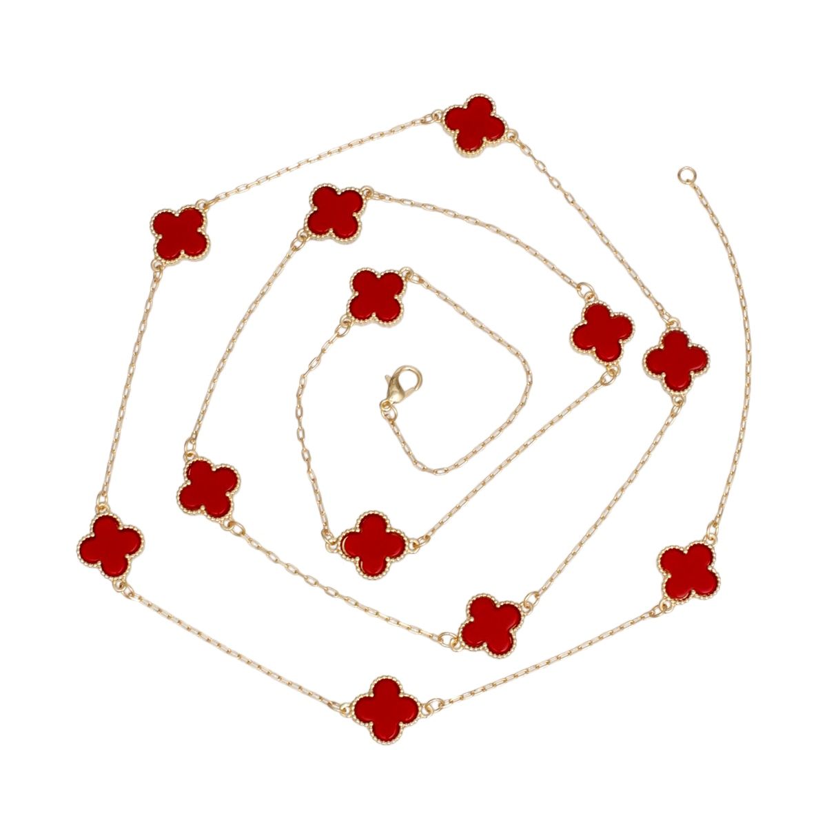 Gold Chain Necklace Dainty Red Clover 12 Motif Station