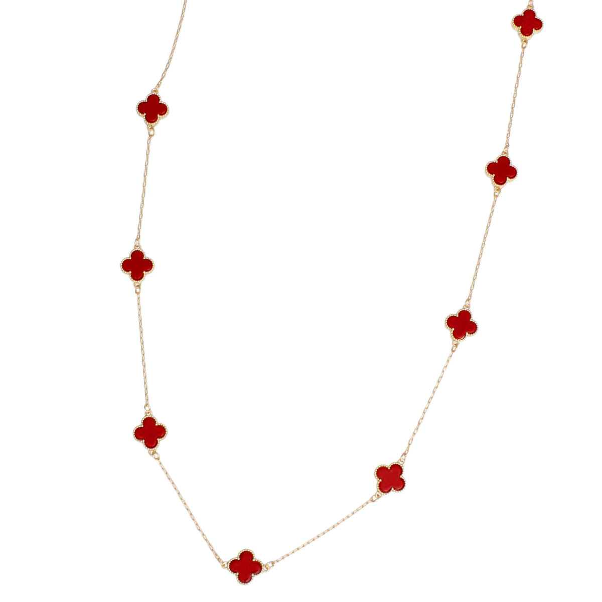 Gold Chain Necklace Dainty Red Clover 12 Motif Station
