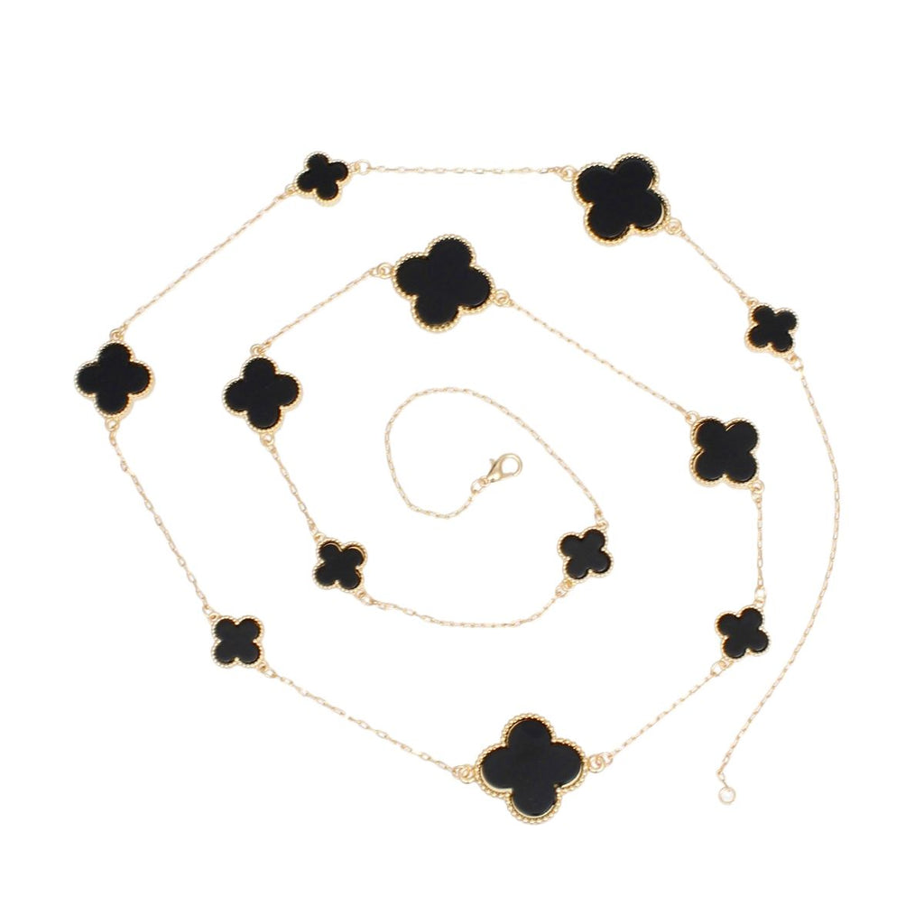 Dainty Gold Chain Necklace Black Acrylic Clover 12 Motifs