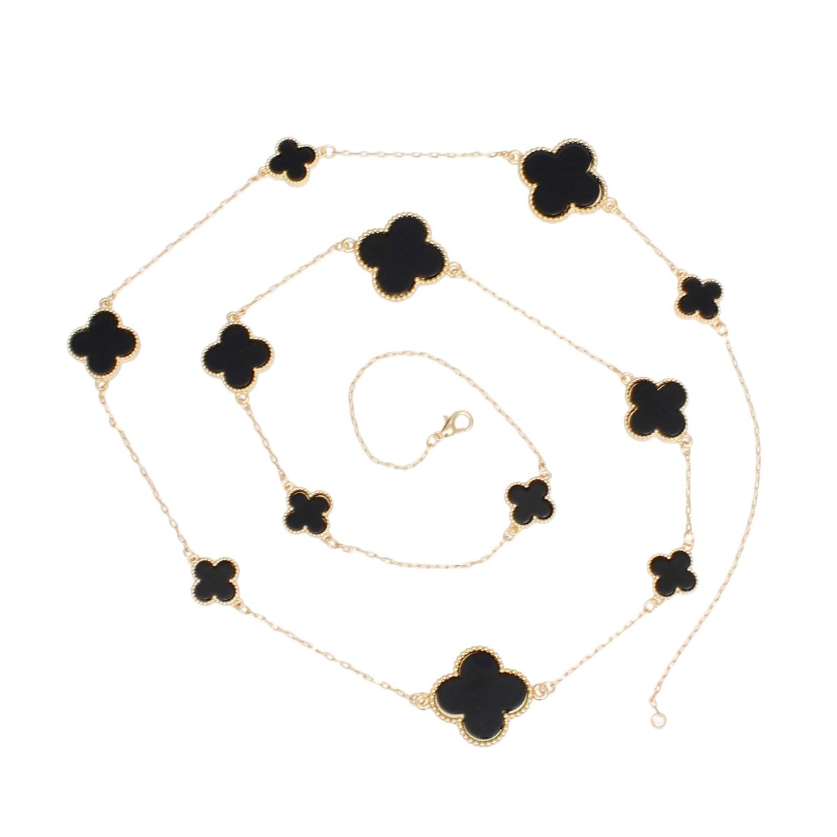 Dainty Gold Chain Necklace Black Acrylic Clover 12 Motifs