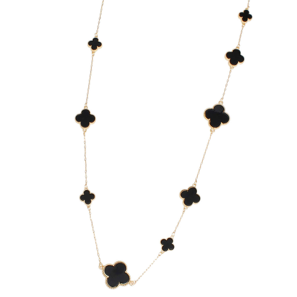 Dainty Gold Chain Necklace Black Acrylic Clover 12 Motifs