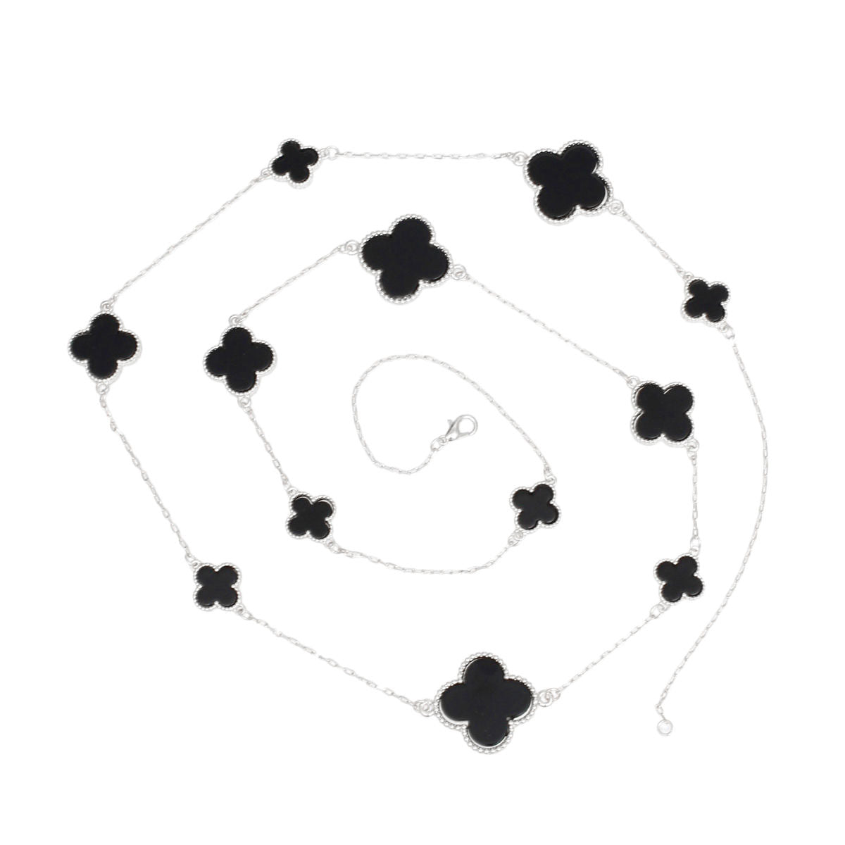 Dainty Silver Chain Necklace Black Acrylic Clover 12 Motifs