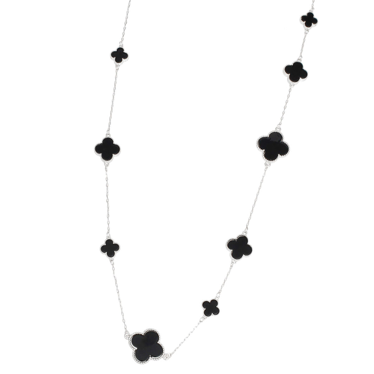 Dainty Silver Chain Necklace Black Acrylic Clover 12 Motifs