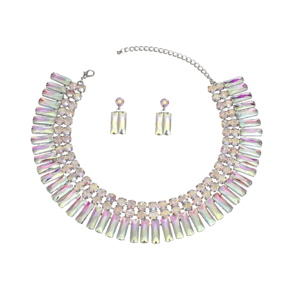 Aurora Borealis Necklace Set Collar Aurbo Silver Tone