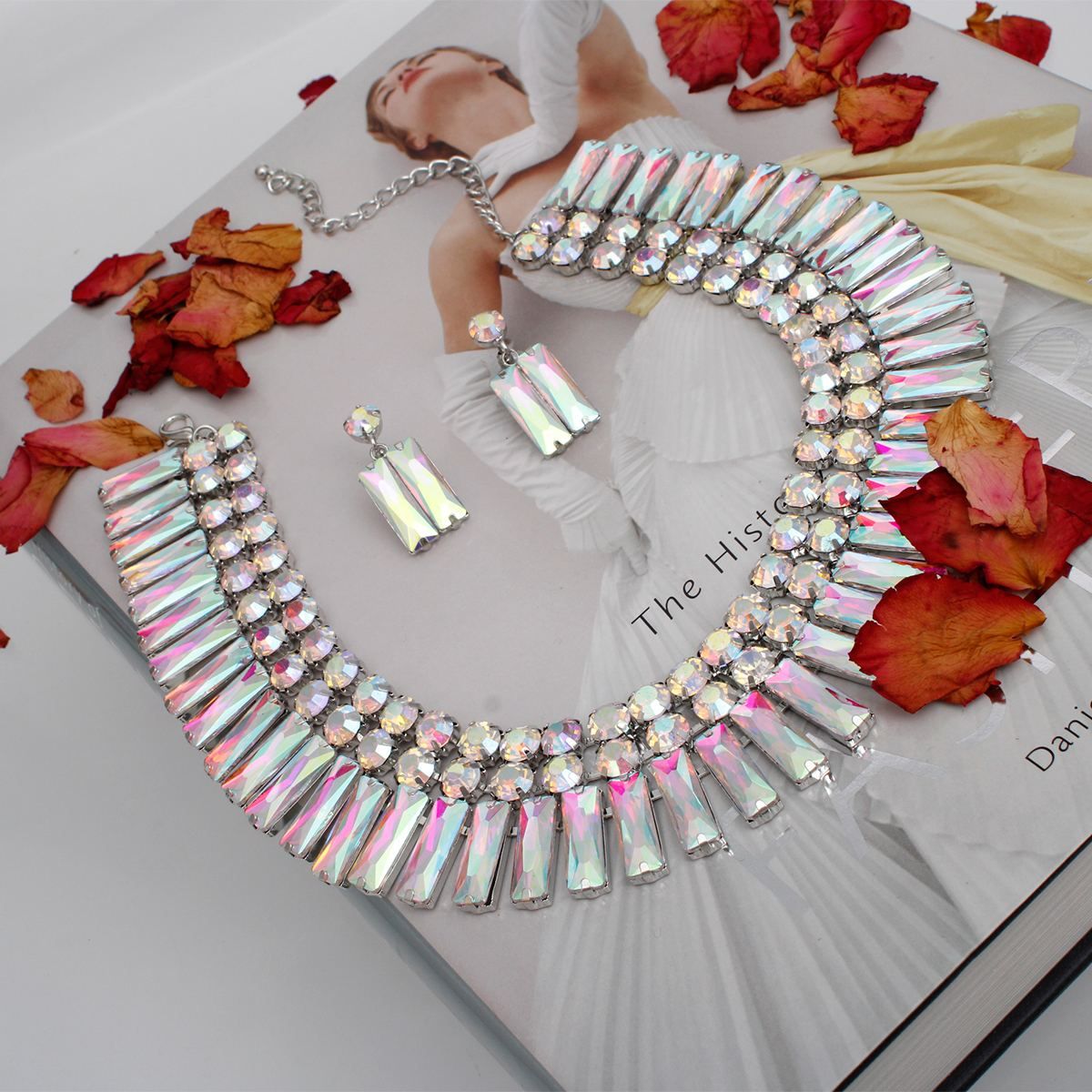 Aurora Borealis Necklace Set Collar Aurbo Silver Tone