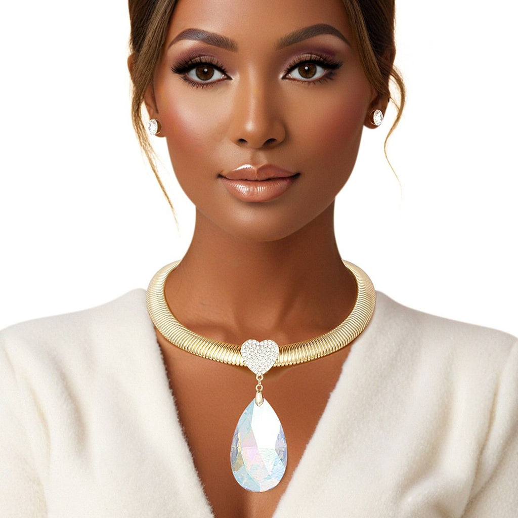 Gold Omega Chain Aurora Borealis Necklace Set