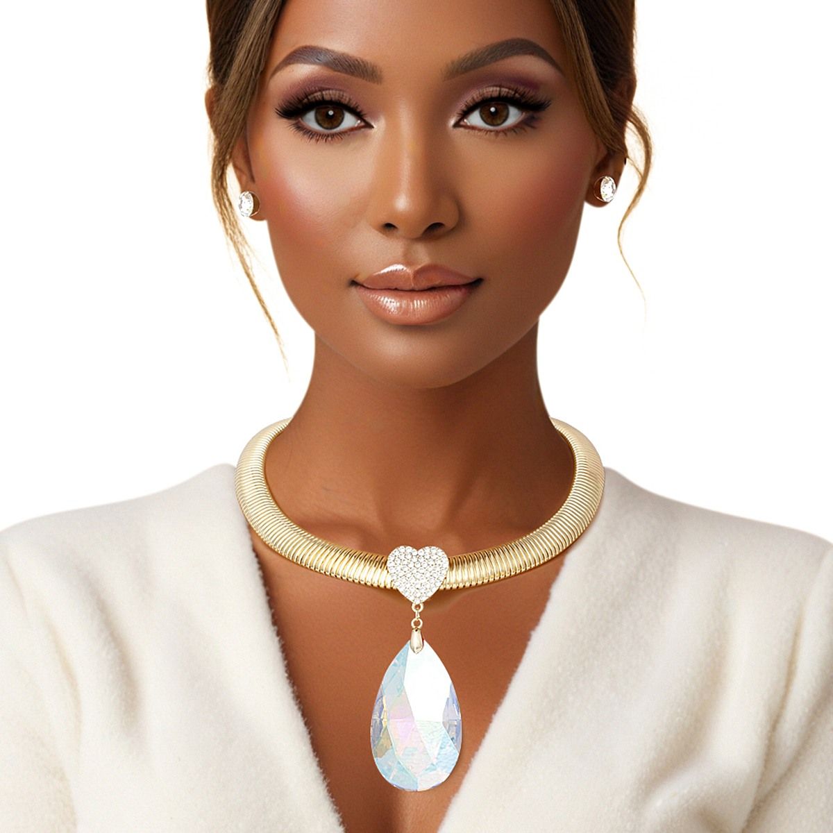 Gold Omega Chain Aurora Borealis Necklace Set