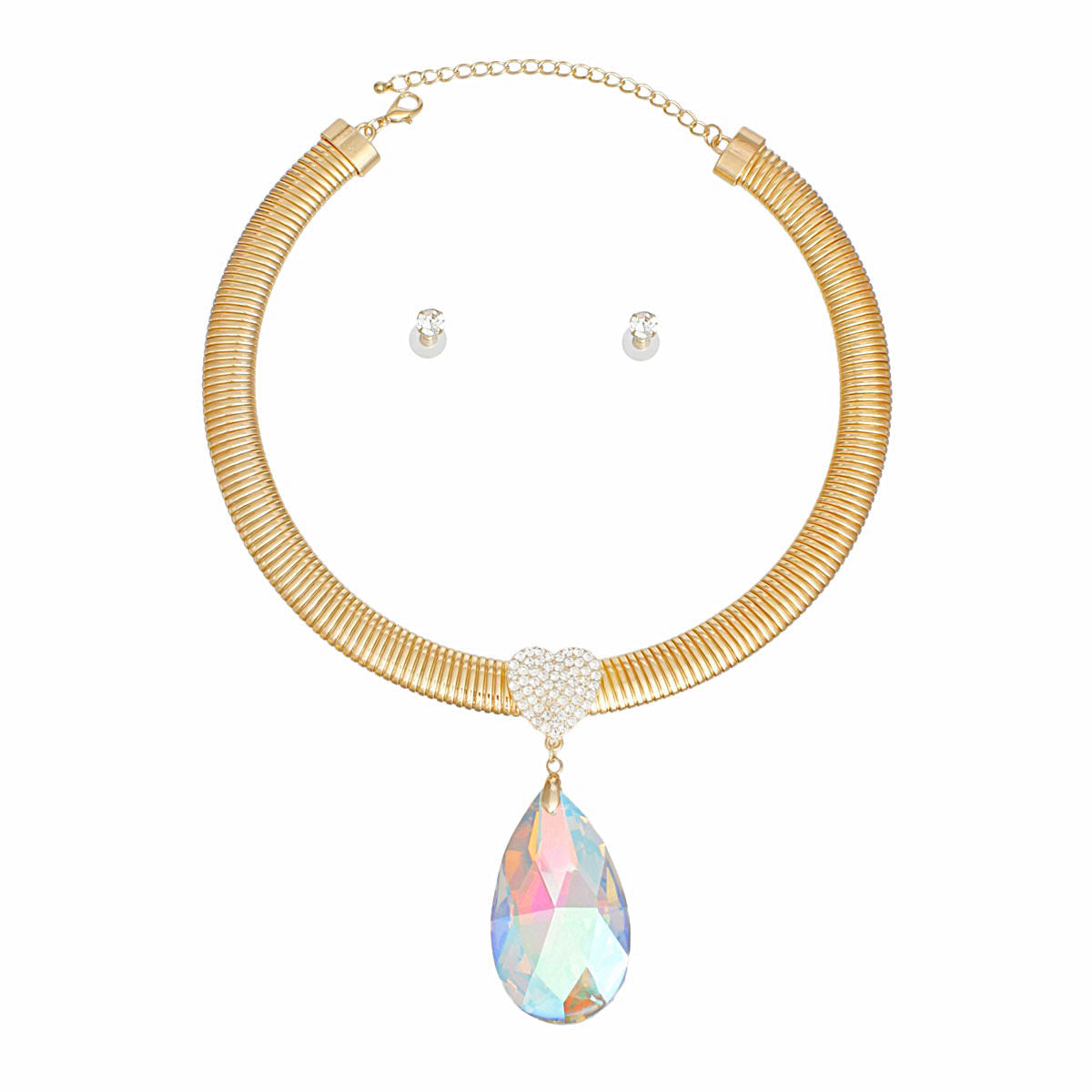Gold Omega Chain Aurora Borealis Necklace Set