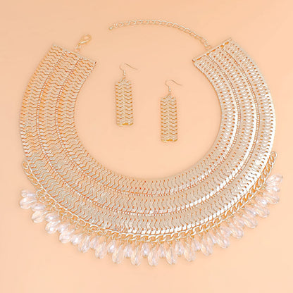 Elegant Statement Necklace and Earring Set - Gold Plated with Crystal Accents