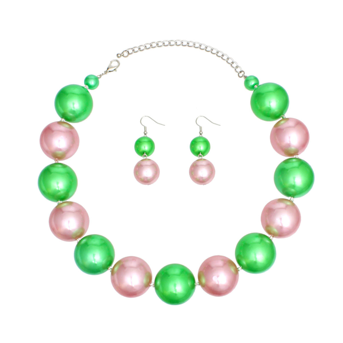 Green Pink Acrylic Bead Necklace Set | Fashion Jewelry