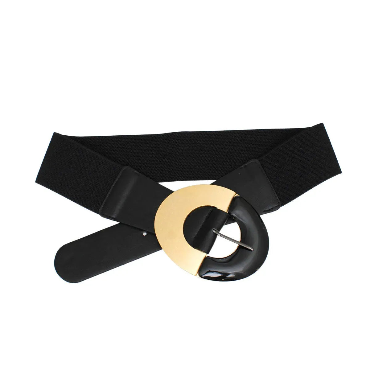 Gold and Marble Design Oval Buckle Black Belt for Ladies - Stylish Accessory