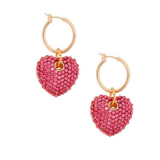 Gold Plated Hoop Earrings Pink Heart Dangle