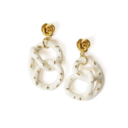 Golden Rose and Salted Porcelain Pretzel Earrings | POPORCELAIN Based in Denmark