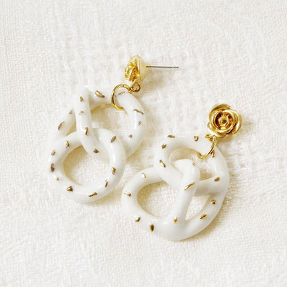 Golden Rose and Salted Porcelain Pretzel Earrings | POPORCELAIN Based in Denmark