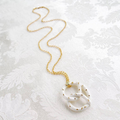 Golden Salted Porcelain Pretzel Pendant Necklace | POPORCELAIN Based in Denmark