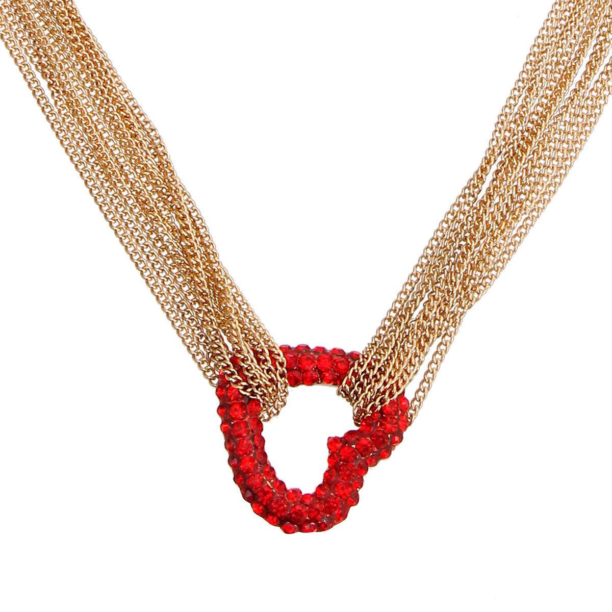 Goldtone Multi Chain Necklace Heart Pendant