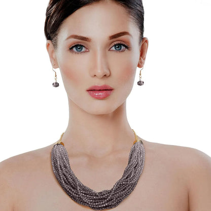 Gray Bead Multi Strand Necklace with Earrings