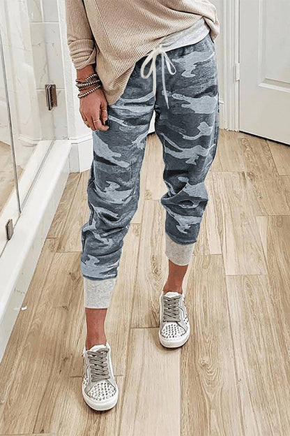 Gray Camo Print Knit Sport Pants