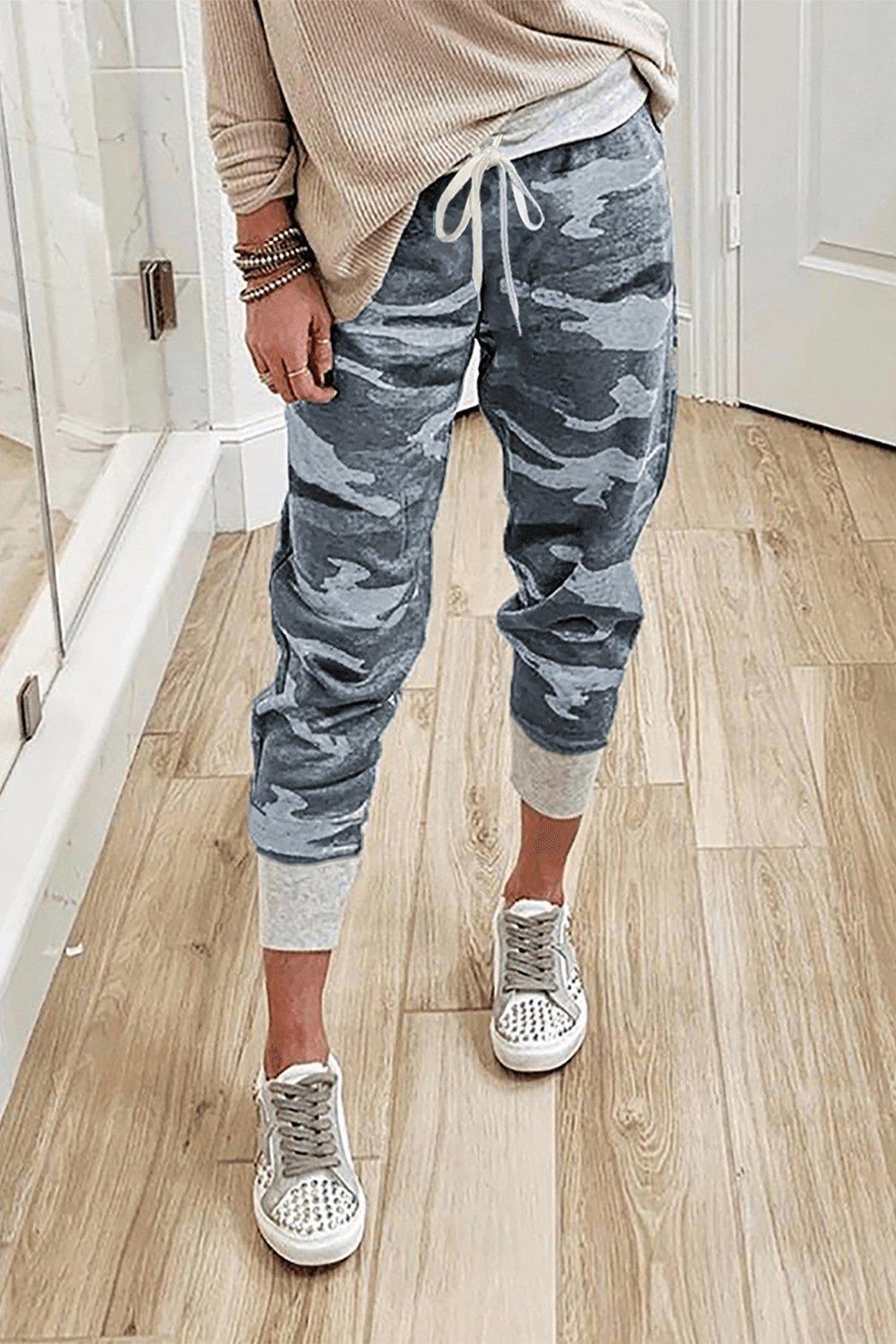 Gray Camo Print Knit Sport Pants