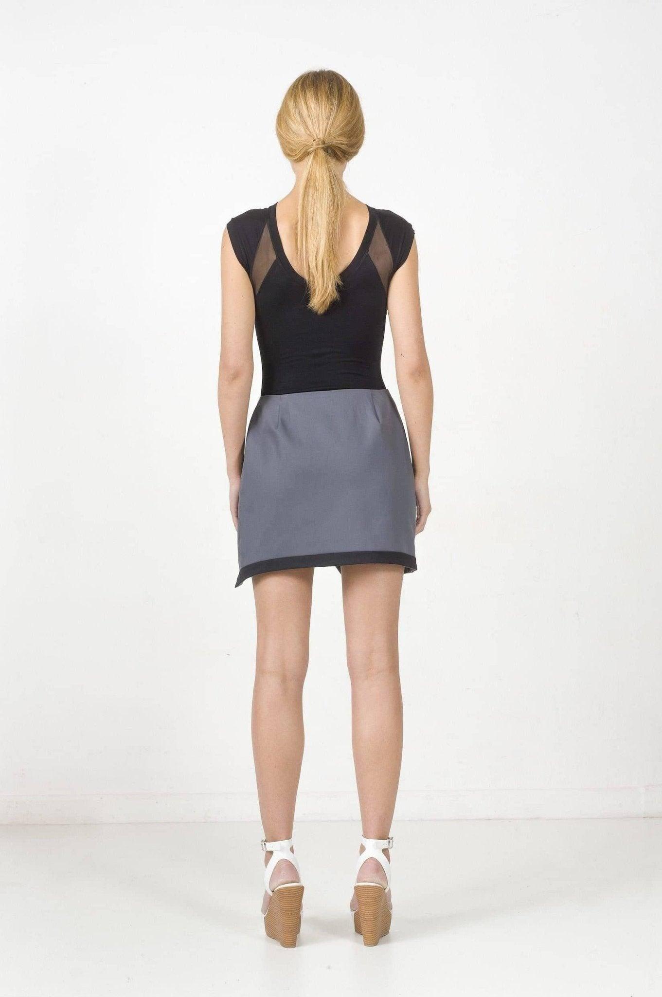Gray Cotton Minimalist Overlapping Skirt