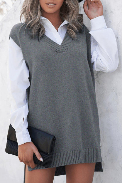 Gray Knit Vest Pullover Sweater