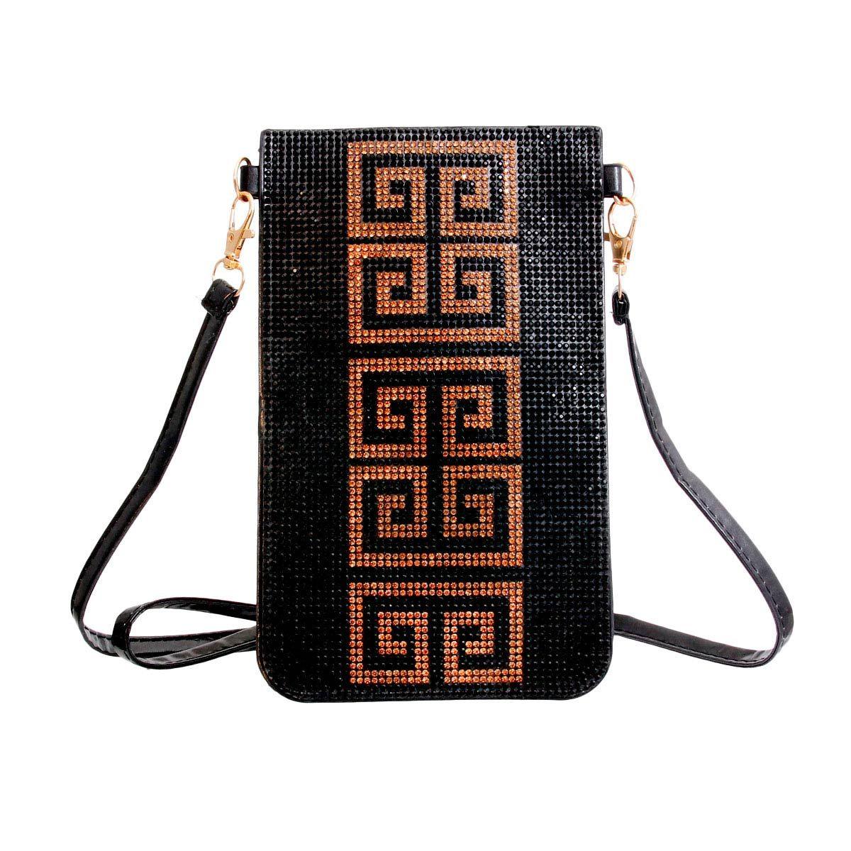 Greek Key Pattern Black Phone Crossbody Bag