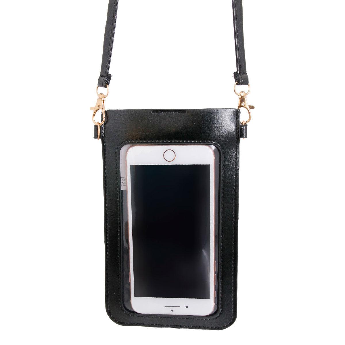Greek Key Pattern Black Phone Crossbody Bag