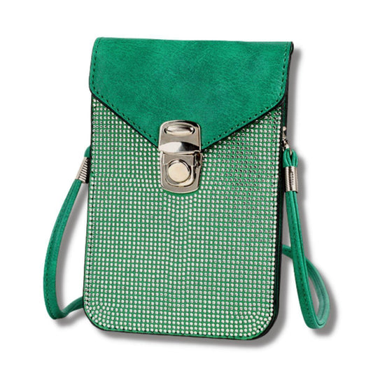 Green Crossbody Cellular Phone Bag with Card Slots for Women