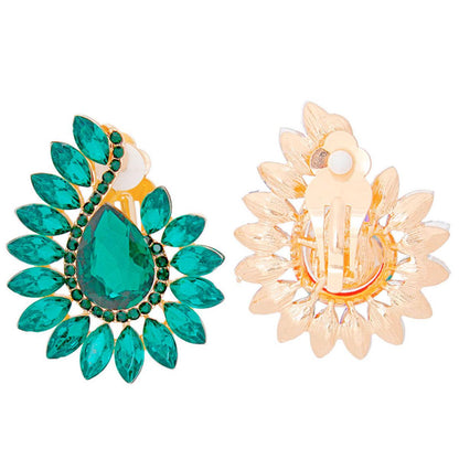 Green Teardrop Center Clip On Pageant Earrings for Elegant Style