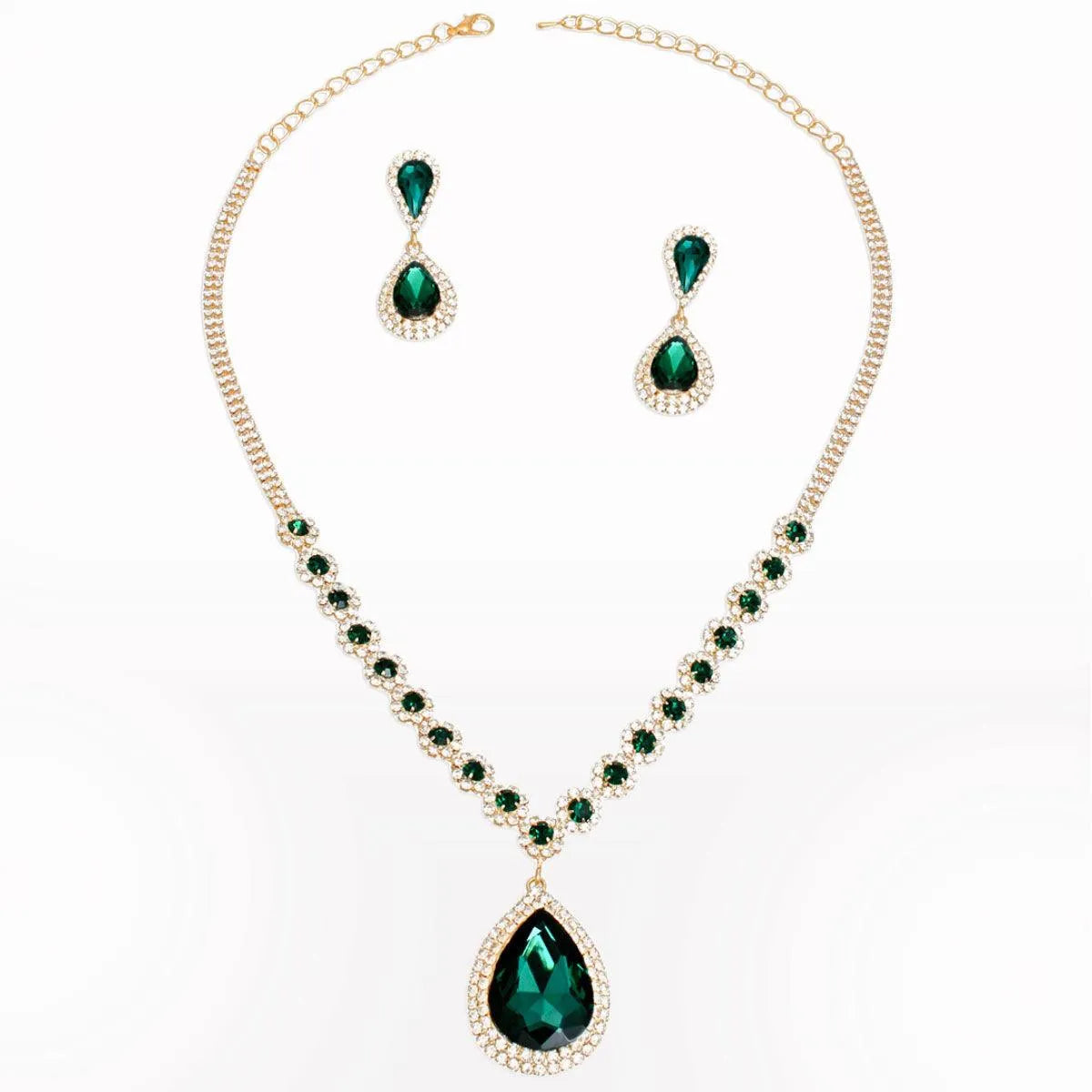 Green Teardrop Necklace Earrings – Perfect Formal Wear Set