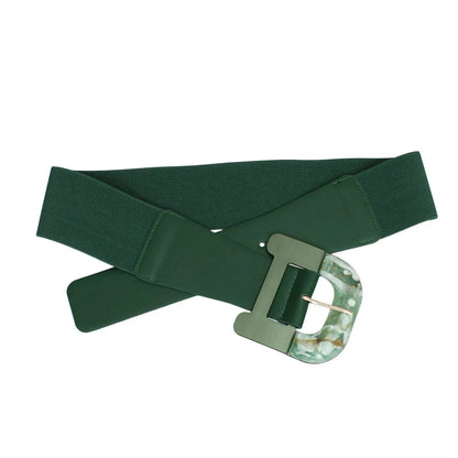 Green Wide Marble Design Buckle Belt Ladies - Stylish Accessory