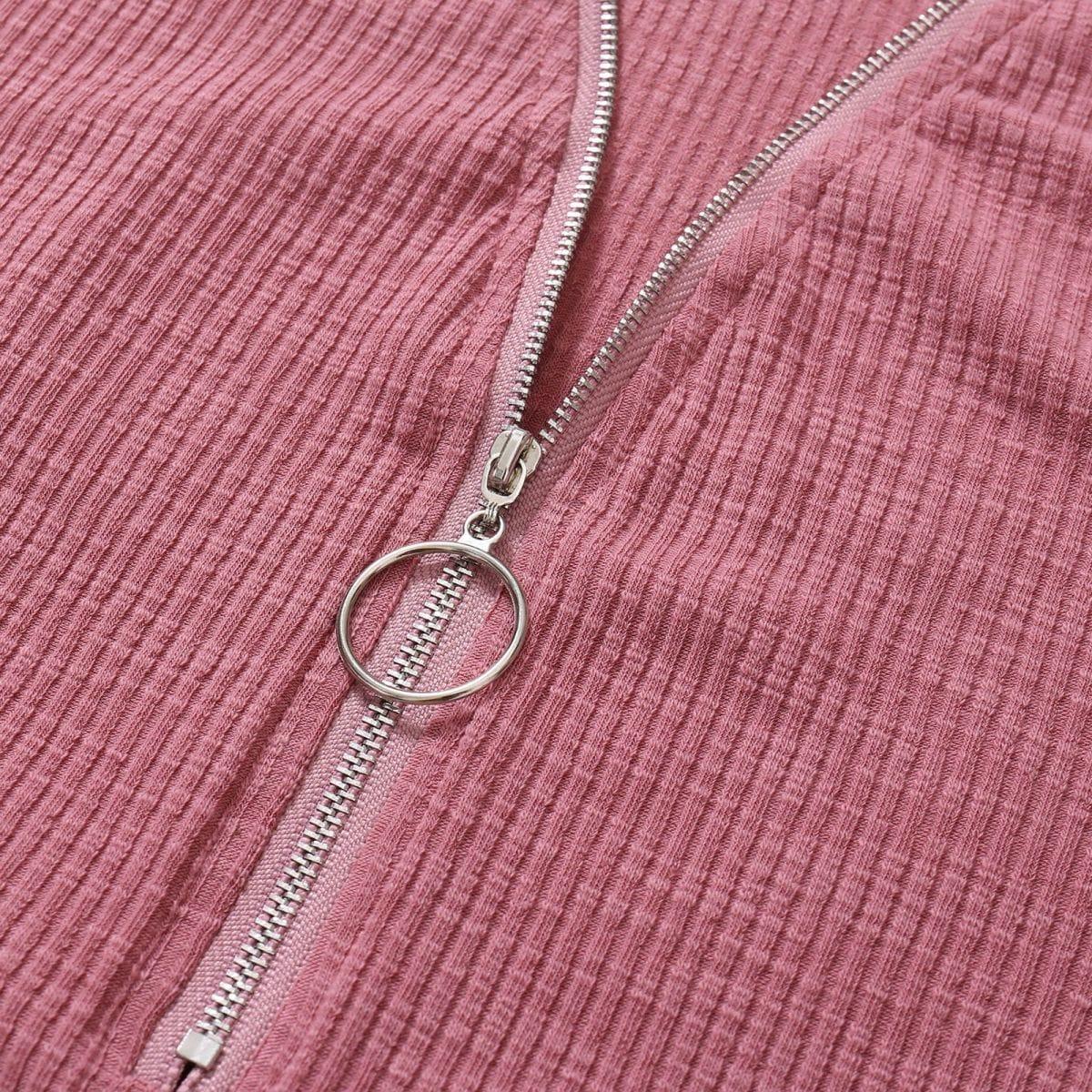 Half Zipper Up Long Sleeve Knit Pullover Top