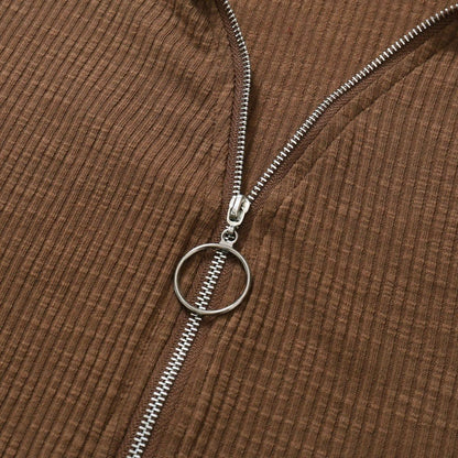 Half Zipper Up Long Sleeve Knit Pullover Top