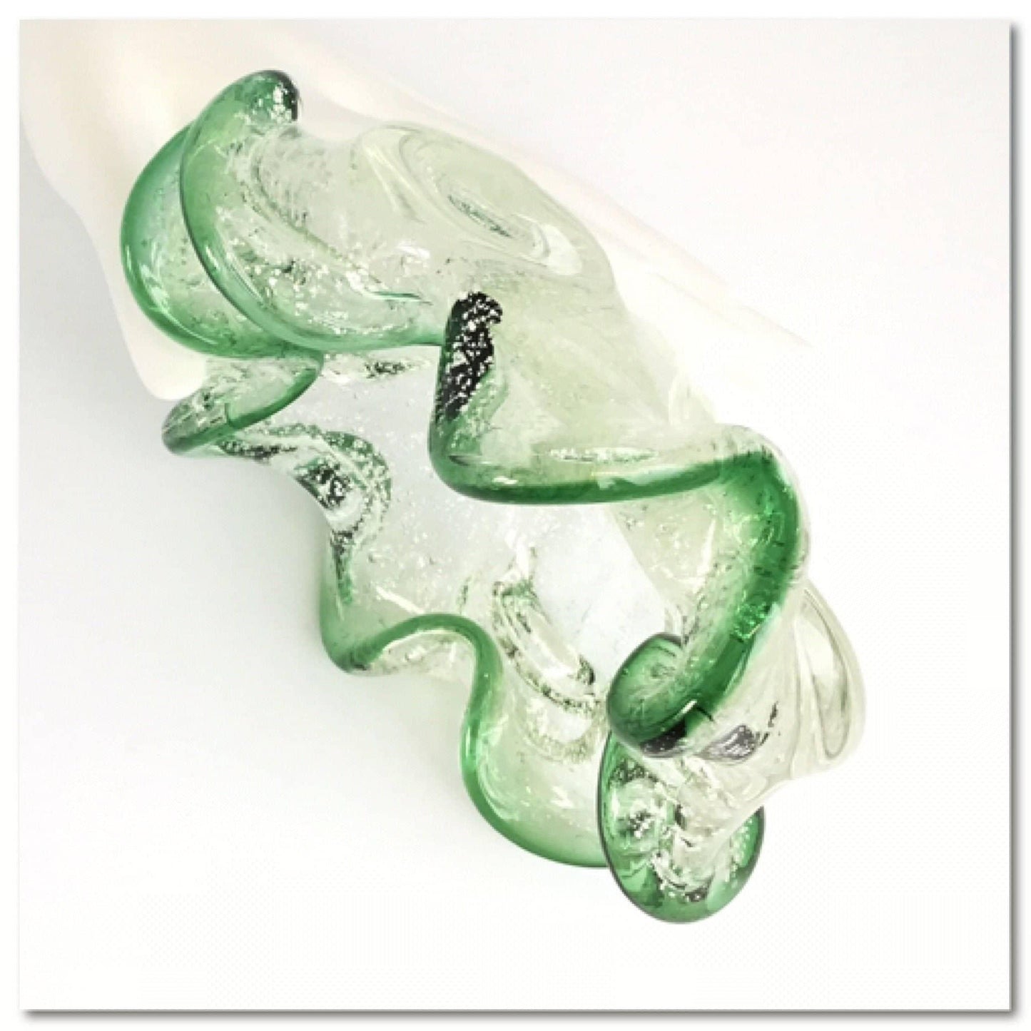 Hand Blown green and clear vintage Murano glass ashtray bowl