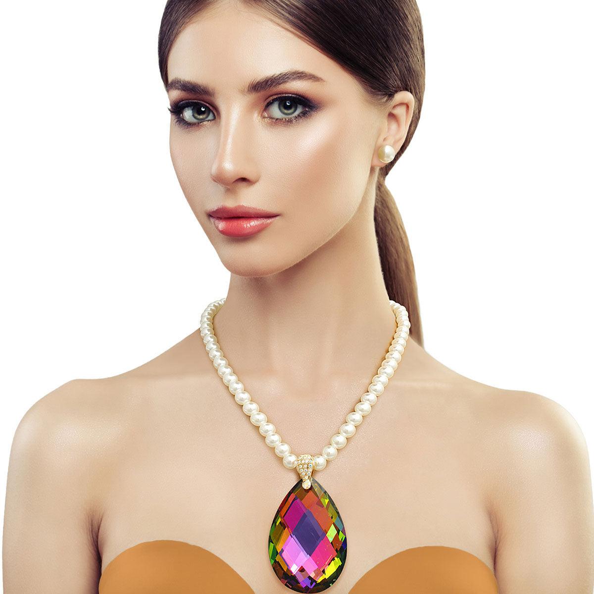 Harmonious Shades Pendant - Add Elegance with Faux Pearl Necklace