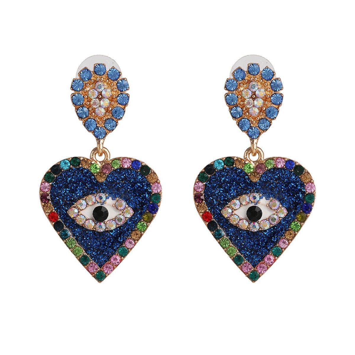 Heart-Shaped Evil Eye Cubic Zirconia Dangle Earrings